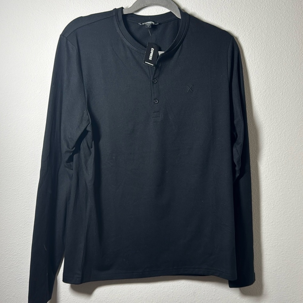 Express black 1/4 button up long sleeves men’s pajama top shirt Sz S new